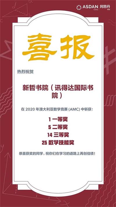 喜报 | 新哲书院学子在2020年澳大利亚数学竞赛AMC上获得丰硕战果!