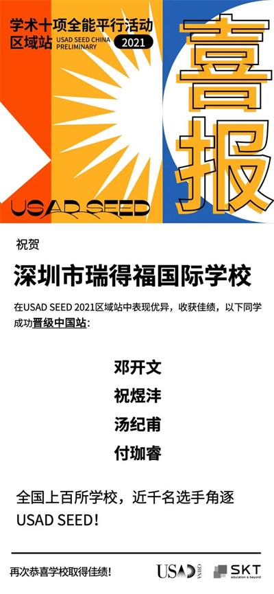 喜讯丨瑞得福国际学校USAD SEED选手成功晋级中国站