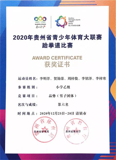 2020年贵州省青少年体育大联赛跆拳道比赛贵阳一中新世界国际学校国际部学子首获佳绩