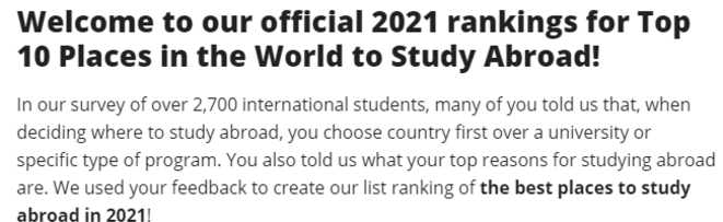 2021全球十大最佳留学国家排行榜出炉!你要去的国家上榜了吗?