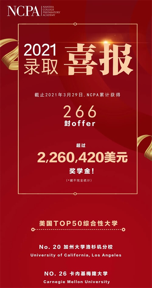 广州NCPA美式中学2021届毕业生海外院校录取（阶段）喜报