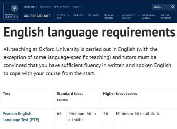 留学资讯：QS前100英国大学的PTE成绩要求汇总！