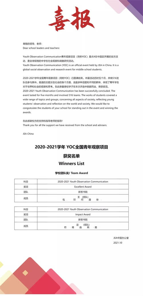 喜讯：新哲书院学子竞赛捷报