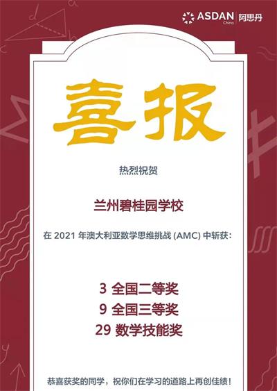 兰州碧桂园学校学子在2021年澳大利亚数学思维挑战赛中喜获佳绩