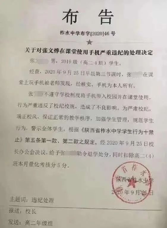 “高中生玩手机被退学”是不是成了文字游戏?
