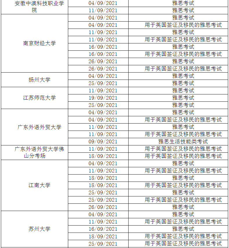 全国多个考点取消9-10月部分场次雅思考试
