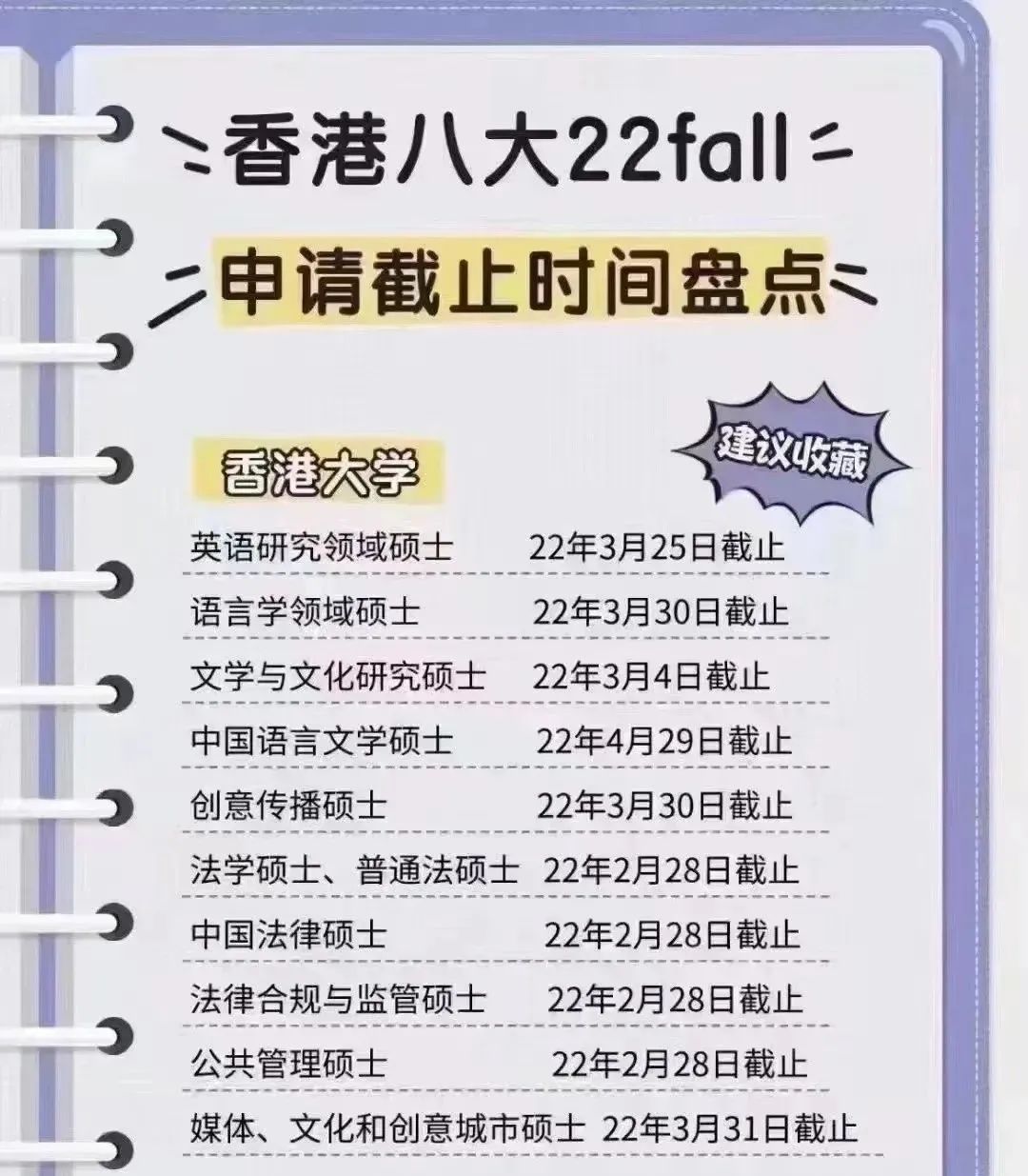 香港八大22fall申请截止时间！！