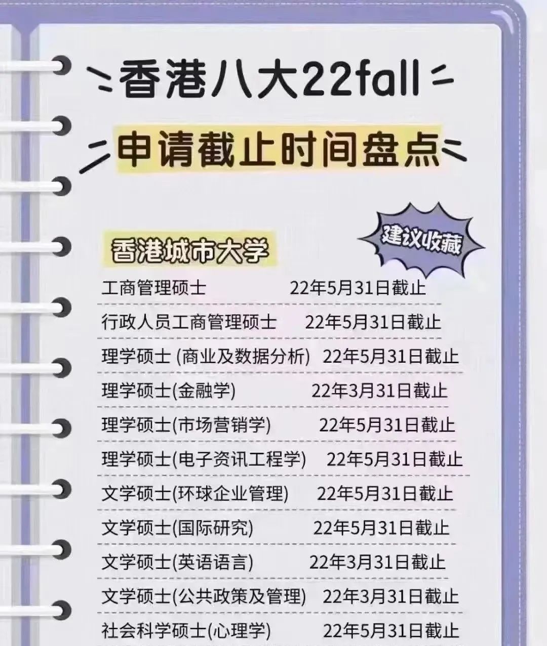 香港八大22fall申请截止时间！！