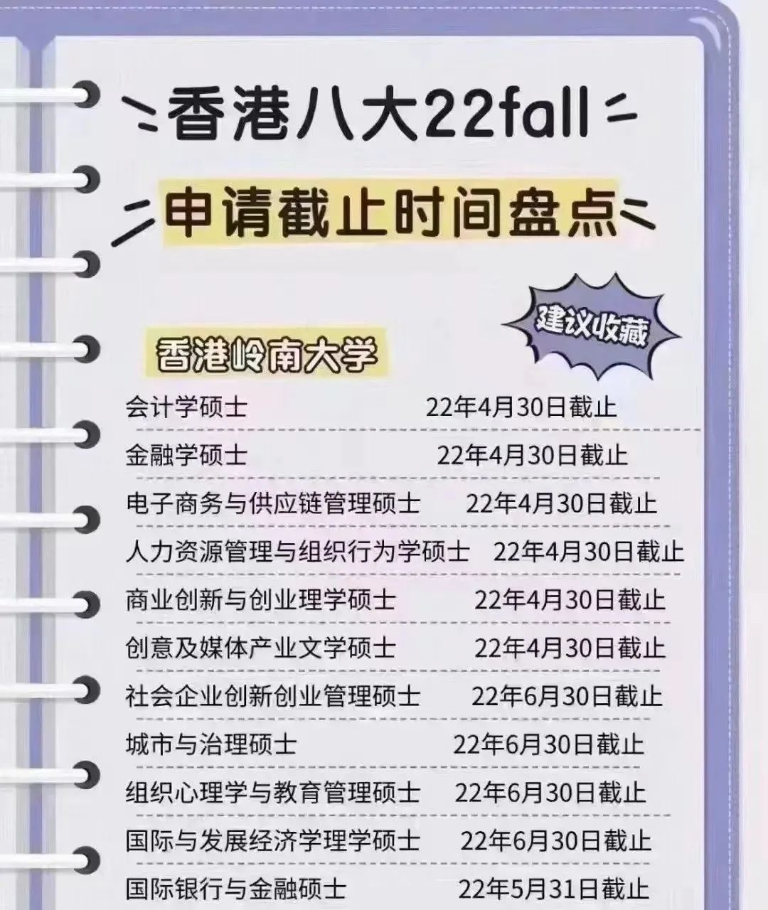香港八大22fall申请截止时间！！