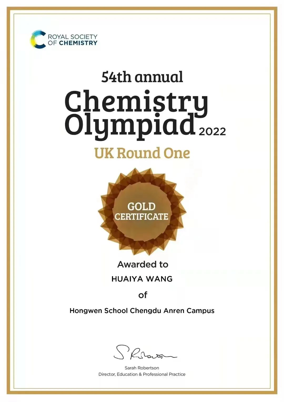 2022英国化学奥林匹克竞赛放榜，一金一银！宏文学子再创佳绩！                