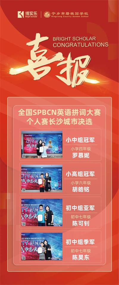 宁乡市碧桂园学校学子勇夺2022SPBCN长沙城市决选二冠一亚一季