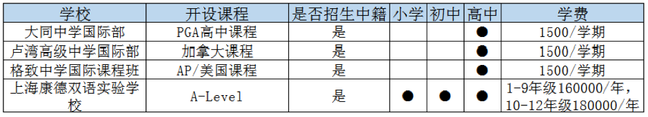 上海黄浦区国际高中一览表