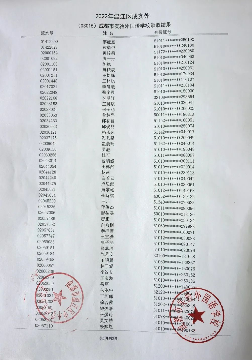 成都市实验外国语学校初2022级二次摇号补录新生报到须知                