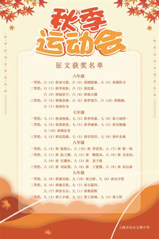 记2022年上海市民办文绮中学体育文化节之荣誉榜                