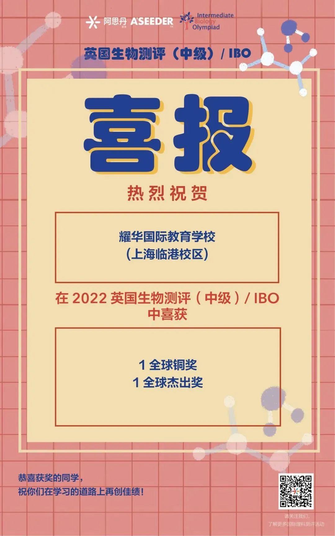 2022英国生物测评结果出炉，耀华国际教育学校临港校区学生再获佳绩！                